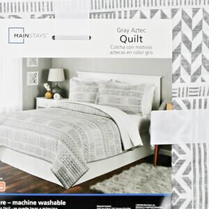 Mainstays Comforter Gray White Southwestern Aztec Full/Queen Quilt